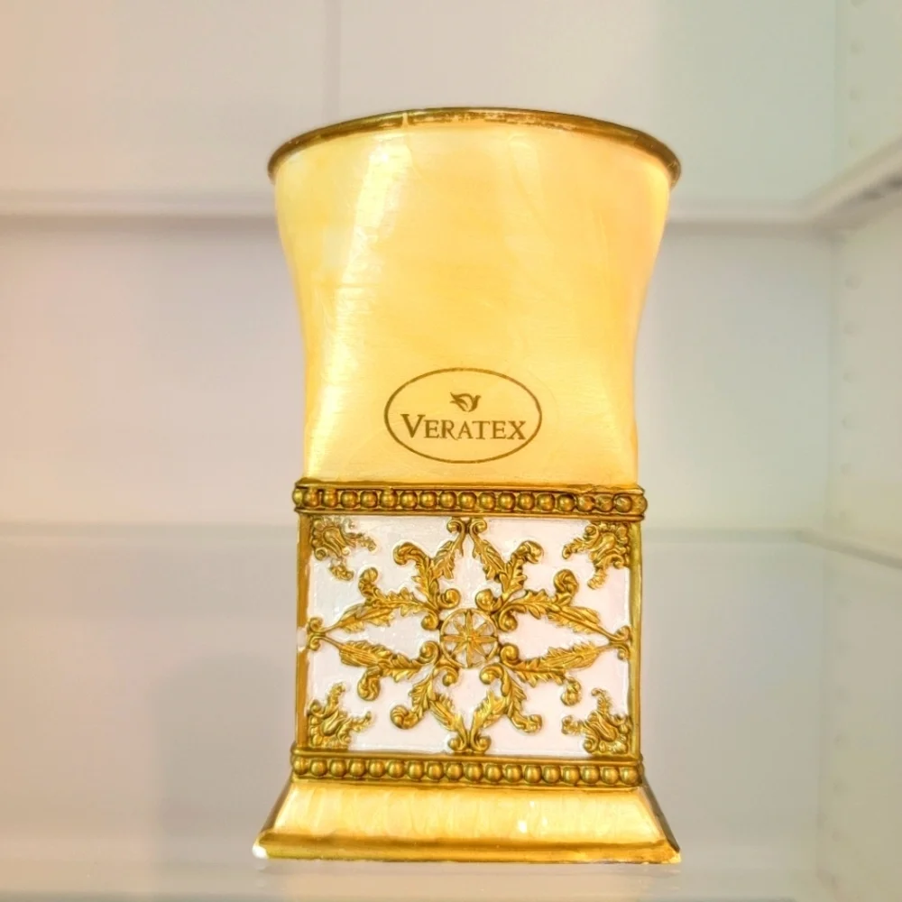 Veratex Bathroom Makeup, Toothbrush Trinkets holder (Gold Collection)